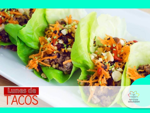 Lunes Saludable con Tacos de Carne sobre hojas de lechuga Lunes Saludable con Tacos de Carne sobre hojas de lechuga