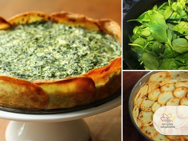 LUNES SALUDABLE CON TARTA DE ESPINACA SIN MASA Y CON BASE DE PAPAS LUNES SALUDABLE CON TARTA DE ESPINACA SIN MASA Y CON BASE DE PAPAS